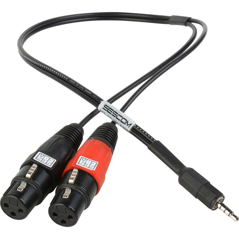 Sescom Dual 3-Pin Female XLR to 3.5mm TRRS Plug Line to Microphone Summing Cable (18")