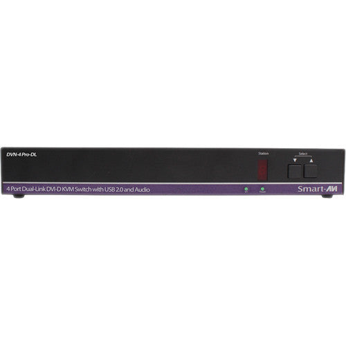 Smart-AVI DVN-4Pro-DLS DVI-D KVM Switch with USB 2.0 Sharing and Audio Support (4-Port, Single Display)