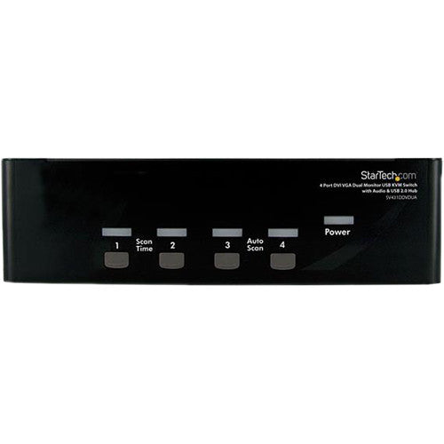 StarTech 4-Port DVI + VGA Dual Monitor KVM Switch with Audio & USB Hub (Black)