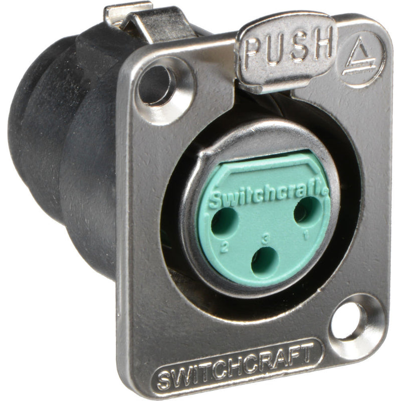 Switchcraft DE Series 3-Pin XLR Female Panel Mount Connector (Nickel Finish, Silver Contacts)