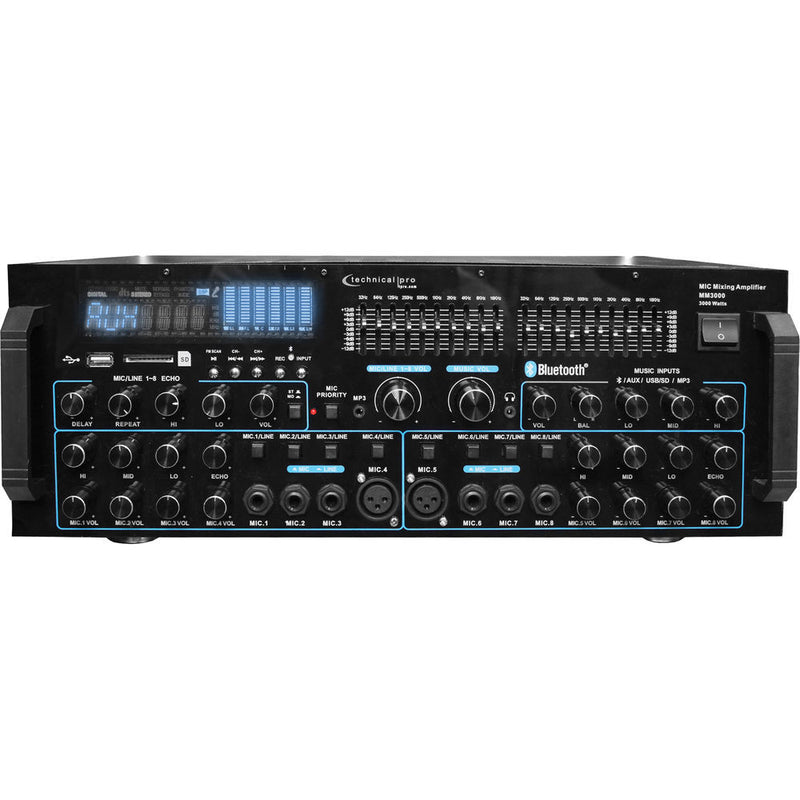 Technical Pro MM3000 Pro Mic Mixing Amp With USB, SD Card, and Bluetooth Inputs