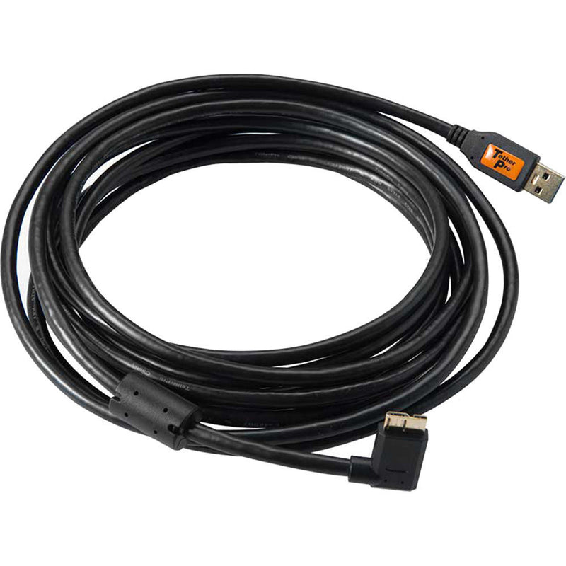 Tether Tools USB 3.0 Type-A Male to Micro-USB Right-Angle Male Cable (15', Black)