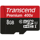 Transcend 8GB Premium 400x microSDHC UHS-I Memory Card with SD Adapter