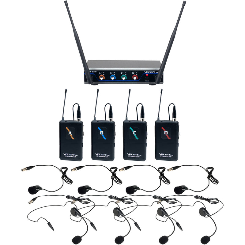 VocoPro Quad B3 UHF Hybrid Wireless Headset & Lapel Microphone System