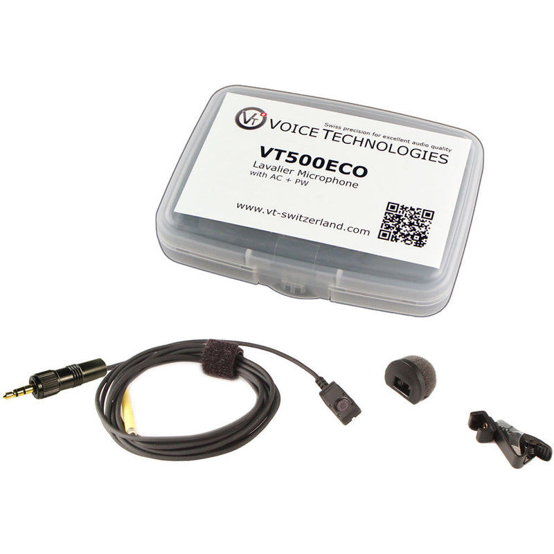 Voice Technologies VT500-ECO Omnidirectional Miniature Lavalier Microphone Economy Package (3.5mm TRS Locking Connector for Sennheiser EW G3, Black)